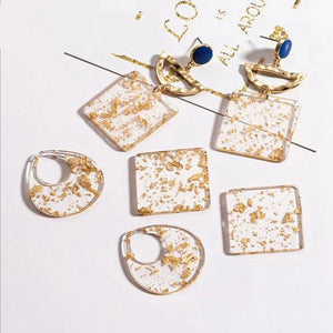 10pcs Foil Resin Water Drop Square Earrings Findings Charms Ear Clip Hooks