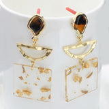 10pcs Foil Resin Water Drop Square Earrings Findings Charms Ear Clip Hooks