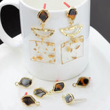 10pcs Foil Resin Water Drop Square Earrings Findings Charms Ear Clip Hooks