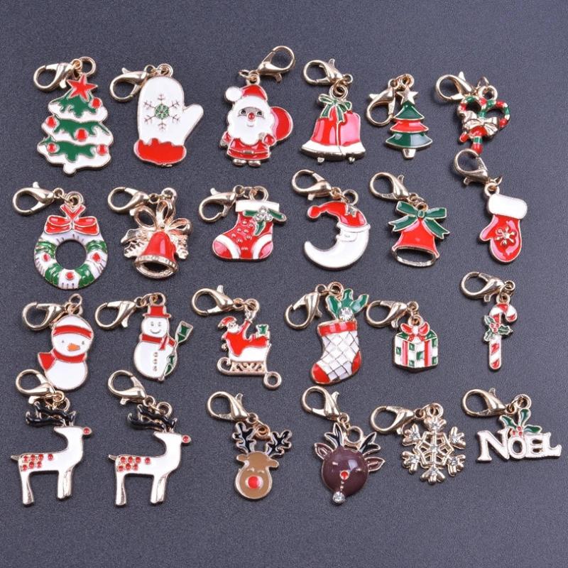 24Pcs Christmas Enamel Keychain Mix for DIY Accessories