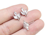 6pcs CZ Leaves Stud Earrings, Real Plated, Leaf Earrings post