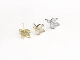 6pcs CZ Leaves Stud Earrings, Real Plated, Leaf Earrings post