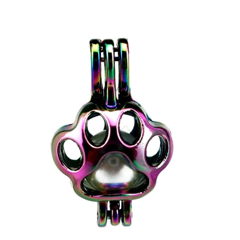 10PCS Animal Footprint Charms Pearl Cage Locket Aromatherapy Diffuser Pendant