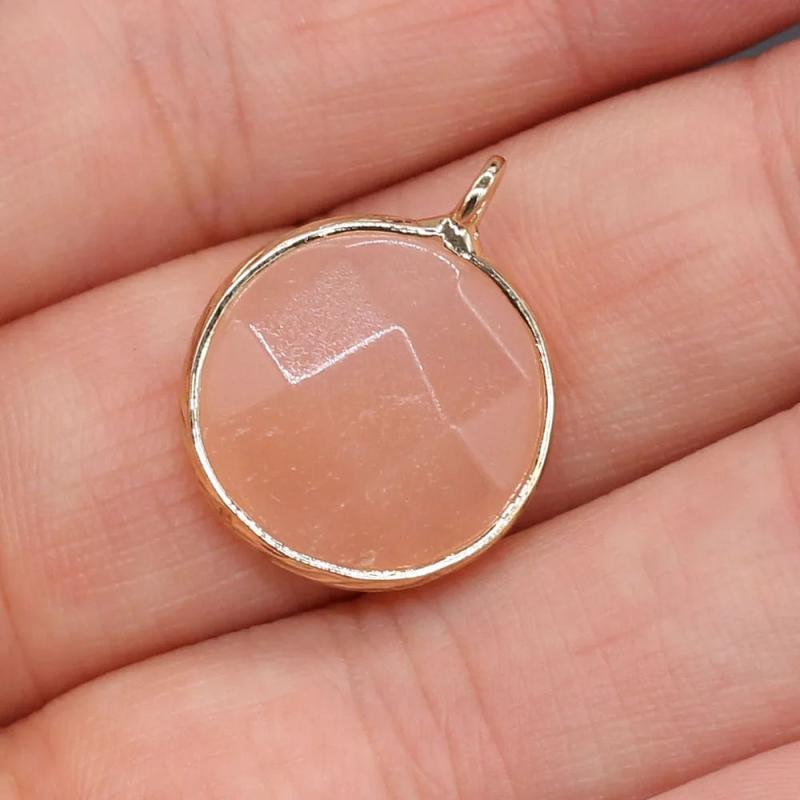 5 PCS Natural Stone Pendants Faceted Oblate Semi-precious Stone Edging Pendant