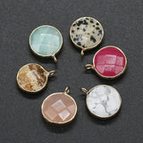 5 PCS Natural Stone Pendants Faceted Oblate Semi-precious Stone Edging Pendant
