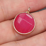 5 PCS Natural Stone Pendants Faceted Oblate Semi-precious Stone Edging Pendant