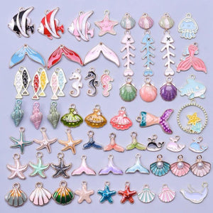 60Pcs Enamel Charms Sea Ocean Shell Starfish DIY Earrings Pendant Bulk
