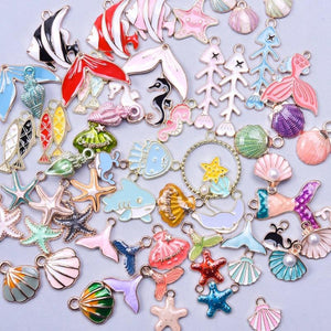 60Pcs Enamel Charms Sea Ocean Shell Starfish DIY Earrings Pendant Bulk
