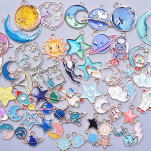 57Pcs Space Series Enamel Charms Moon Star Crafts Alloy Pendant for Jewelry