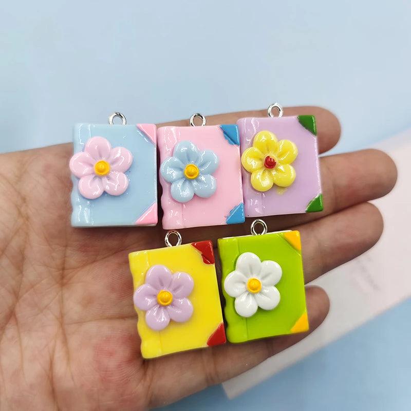 10pcs Colorful Book Resin Charms for DIY Jewelry Making