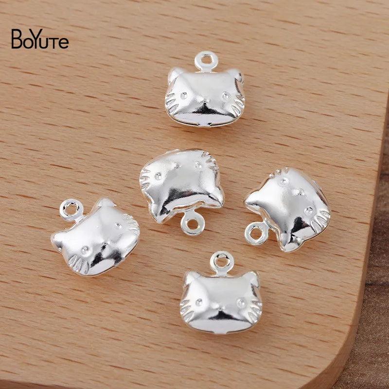 BoYuTe 10MM Metal Brass Hollow Cat Charms for Jewelry Making