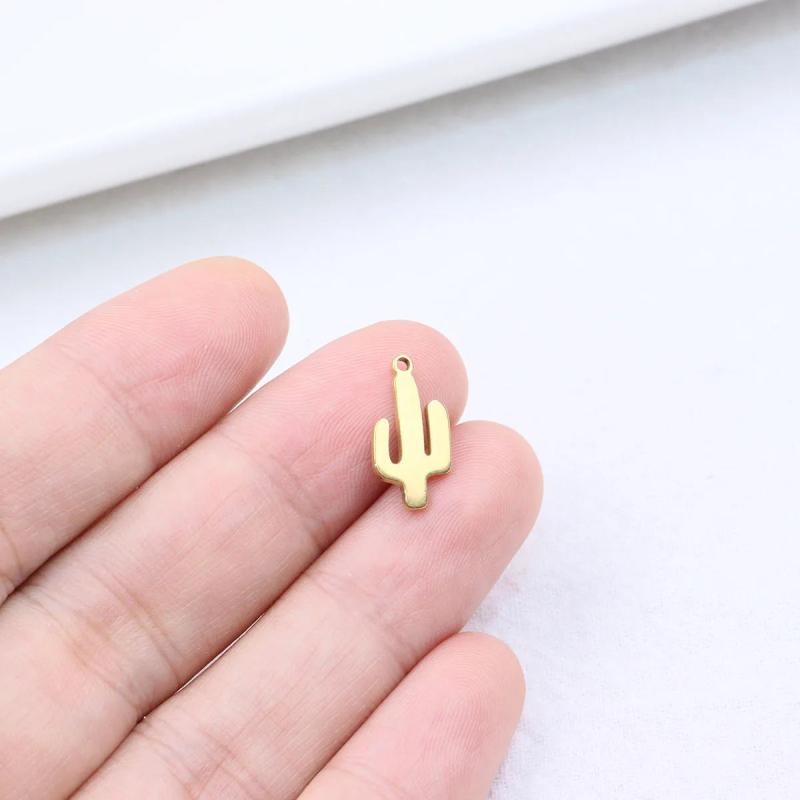 10pcs Stainless Steel Mini Cactus Charms Pendant DIY Jewelry Unfading Colorless
