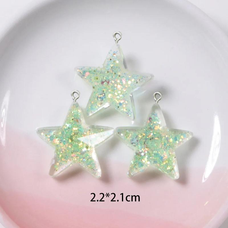 10Pcs Glitter Star Resin Charms for DIY Jewelry Making