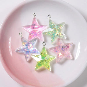 10Pcs Glitter Star Resin Charms for DIY Jewelry Making