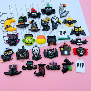 10pcs Halloween Resin Skull Ghost Spider Charm Pendant for Jewelry Making