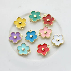 20pcs 11mm Zinc Alloy 3D Mini Enamel Flowers Charms for Earrings Making