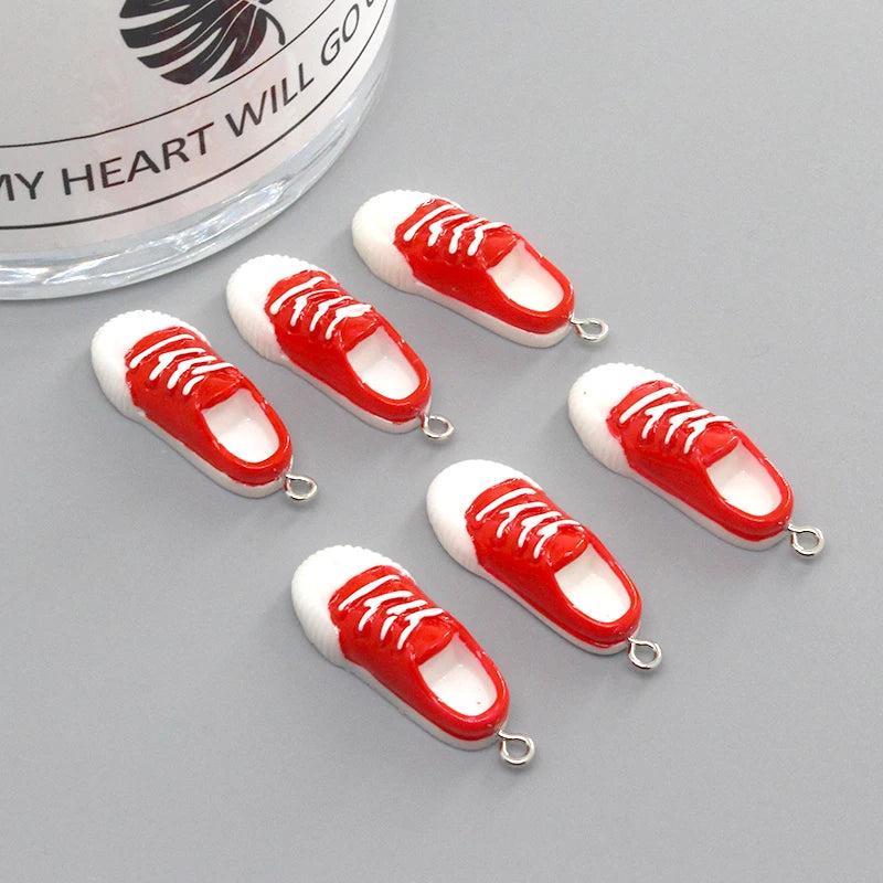 6pcs Mini Canvas Shoe Resin Earring Charms Micro Shoes Pendants