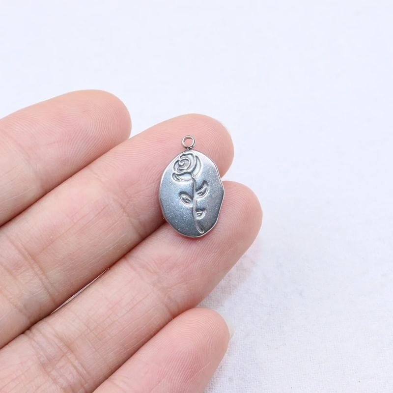 5pcs Stainless Steel High Rose Charms Pendant DIY Women Accessory