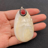 Natural Shell Pendant Oval Charm Inlaid Rhinestone DIY Jewelry 35x61mm