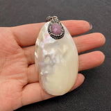 Natural Shell Pendant Oval Charm Inlaid Rhinestone DIY Jewelry 35x61mm