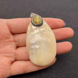 Natural Shell Pendant Oval Charm Inlaid Rhinestone DIY Jewelry 35x61mm