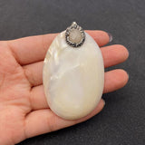 Natural Shell Pendant Oval Charm Inlaid Rhinestone DIY Jewelry 35x61mm