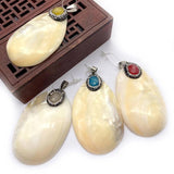 Natural Shell Pendant Oval Charm Inlaid Rhinestone DIY Jewelry 35x61mm