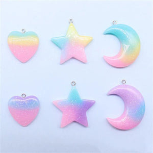 10Pcs Gradient Glitter Resin Charms Keychain Necklace Earring Pendant