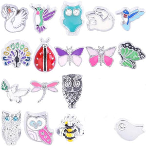 20Pcs Enamel Animal Butterfly Bee Owl Charms in Memory Locket Jewelry