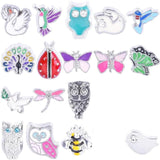 20Pcs Enamel Animal Butterfly Bee Owl Charms in Memory Locket Jewelry