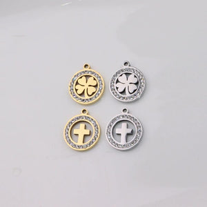 3pcs 14mm High Stainless Steel Stones Charm Pendant DIY Necklace Earrings