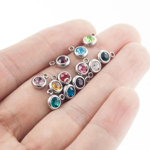 20pcs Zodiac Birth Stones Charms 6mm Stainless Steel Pendants