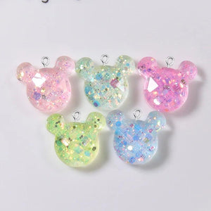 10Pcs Cartoon Glitter Mouse Resin Charms for DIY Jewelry Making