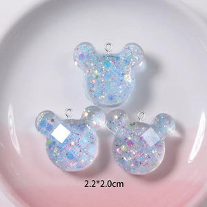 10Pcs Cartoon Glitter Mouse Resin Charms for DIY Jewelry Making