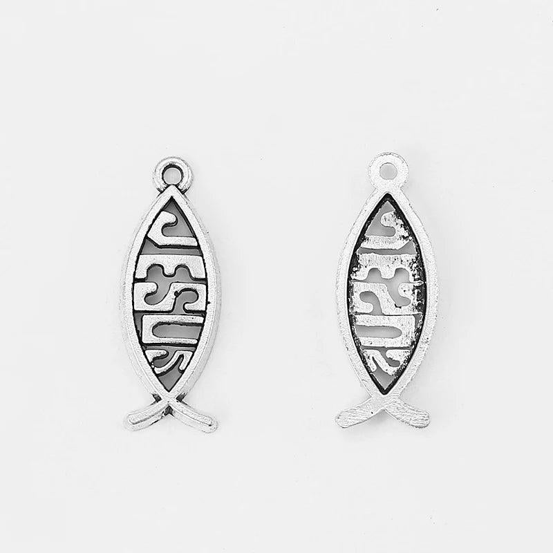20pcs Jesus Fish Charms Pendant For Jewelry Making 27*10mm