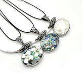 Natural Alloy Pendant Oval Abalone Mother Shell Pendant Necklace