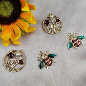 10pcs Pearl Wreath Bee Enamel Metal Charms for DIY Earring Jewelry Making