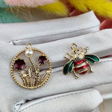 10pcs Pearl Wreath Bee Enamel Metal Charms for DIY Earring Jewelry Making