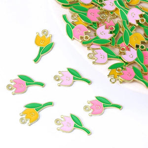 20Pcs Enamel Drip Oil Tulip Pendants for DIY Jewellery Sets