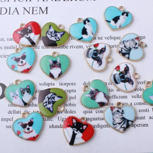 10pcs Heart Shape Enamel Cat Kitten Charms DIY Jewelry Alloy Pendant