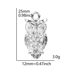 10pcs Owl Rhinestone Dangle Charms DIY for Bracelet Necklace Bag