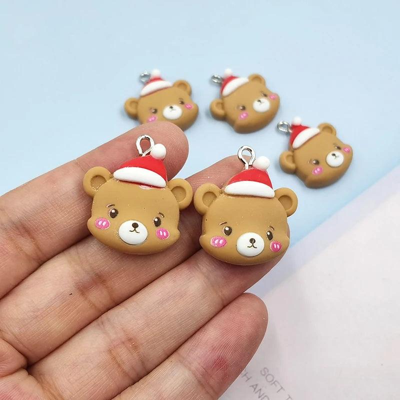 10pcs Christmas Bear Charms Keychains Animals Pendant DIY Jewelry Findings
