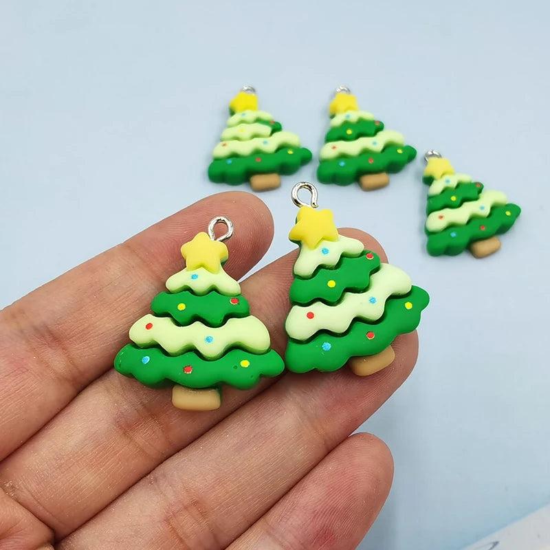 10Pcs Resin Plant Christmas Tree Charms for Crafts Earring Pet Choker Keycha
