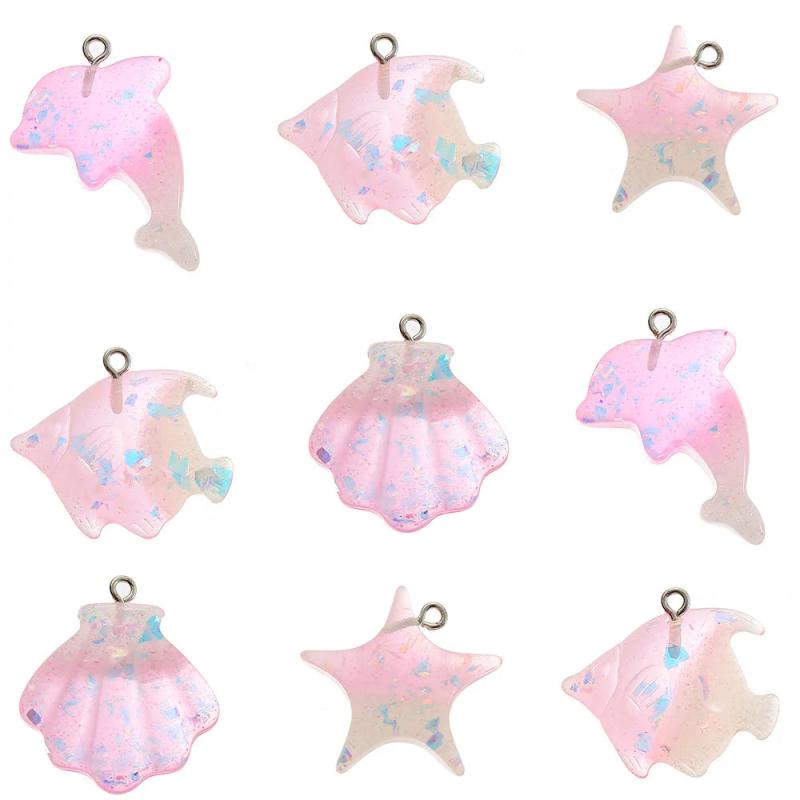 10pcs Glitter Marine Life Resin Charms for Necklace Bracelet Earring Making