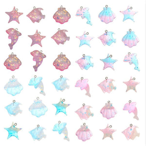 10pcs Glitter Marine Life Resin Charms for Necklace Bracelet Earring Making