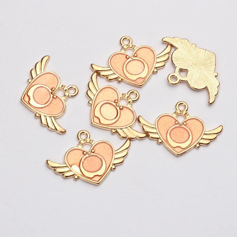 20pcs Zinc Alloy Enamel Heart Wings Charms Pendant DIY Jewelry Making