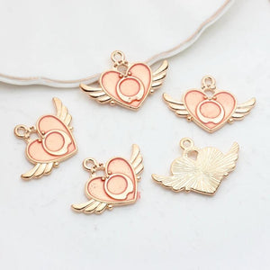20pcs Zinc Alloy Enamel Heart Wings Charms Pendant DIY Jewelry Making