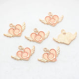 20pcs Zinc Alloy Enamel Heart Wings Charms Pendant DIY Jewelry Making