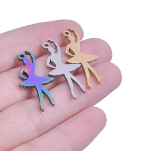 5Pcs/Lot Stainless Steel Ballerina Ballet Dancing Girl Charms