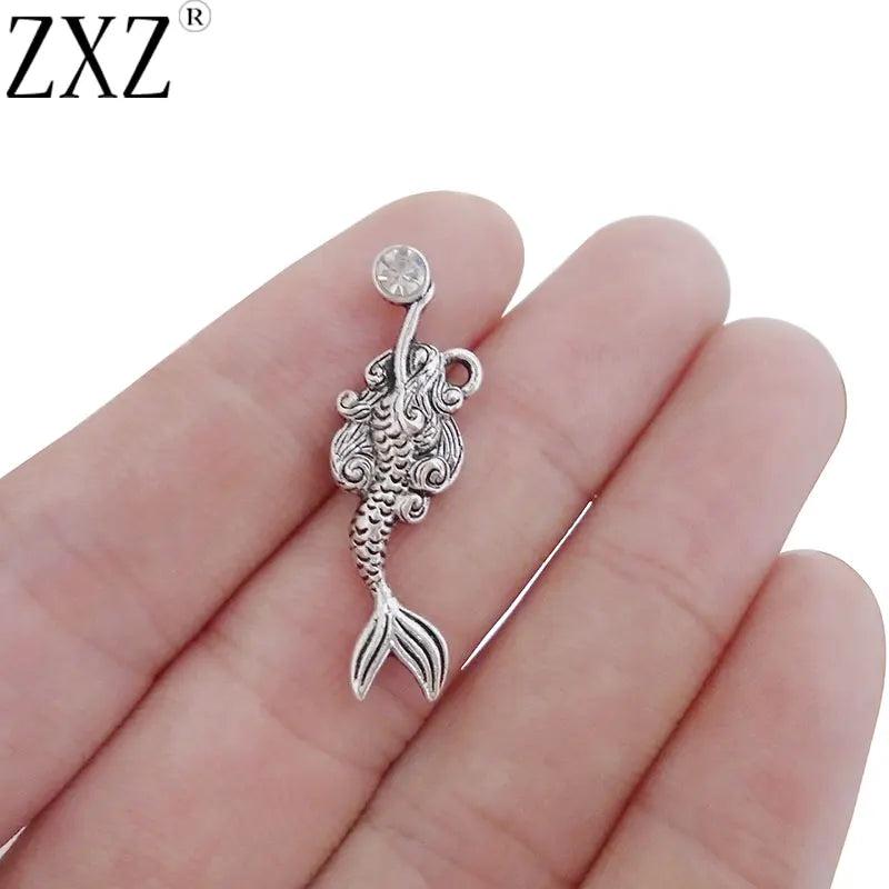 10pcs Mermaid Crystal Charms Pendant Beads For Jewelry Making Findings